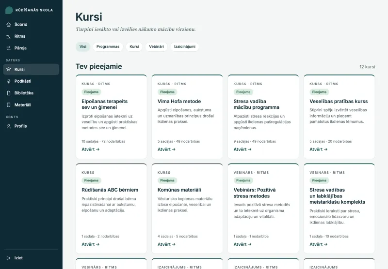 Programmu un kursu pārskats portālā